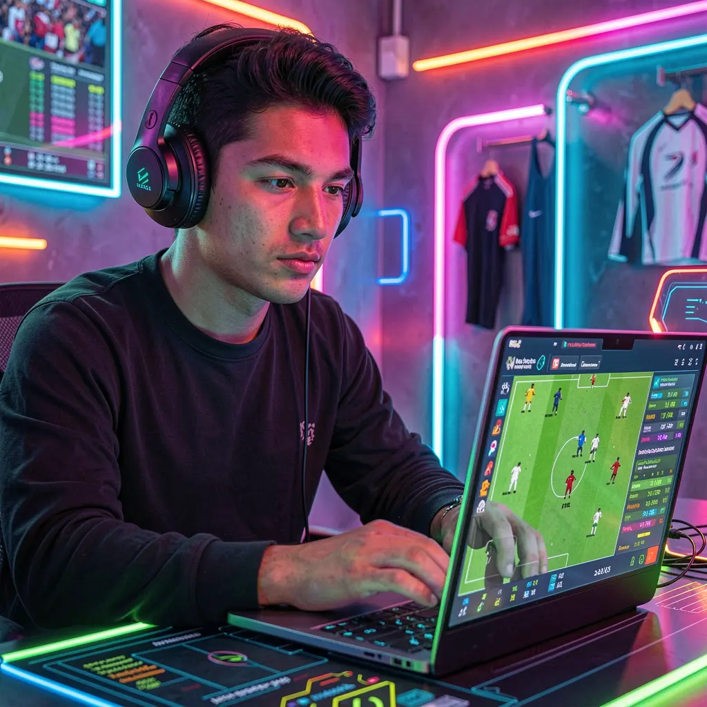 Futurista rueda de ruleta con números brillantes y efectos digitales rodeada de fichas de casino que representan el juego en línea de alta tecnología en GARUDA7 para México GARUDA7 – Apuesta en partidos de fútbol en vivo con confianza en México
