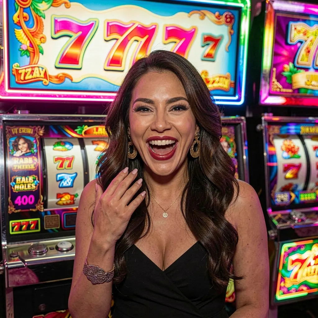 Seguro anfitrión de casino mexicano invitando a los jugadores a unirse a la plataforma GARUDA7 con un gesto de bienvenida en una vibrante mesa de casino GARUDA7 – Experimenta emocionantes tragamonedas en línea con brillantes símbolos 777 en México